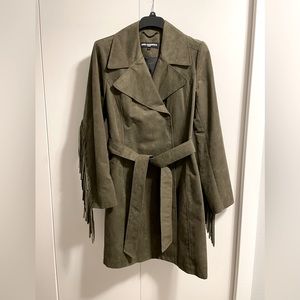 Karl Lagerfeld Paris Green Fringe Trench Coat
